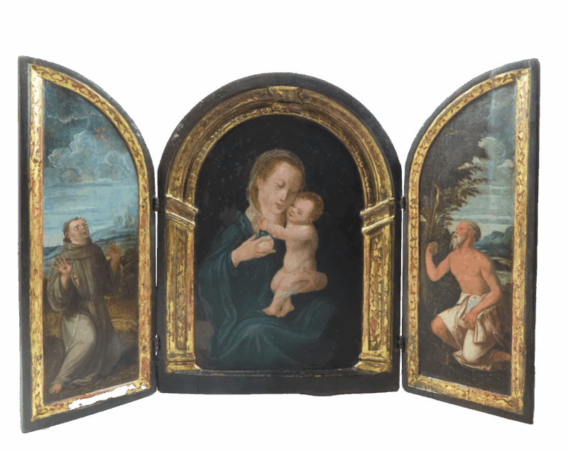 Tríptico en madera. Compra venta de pintura