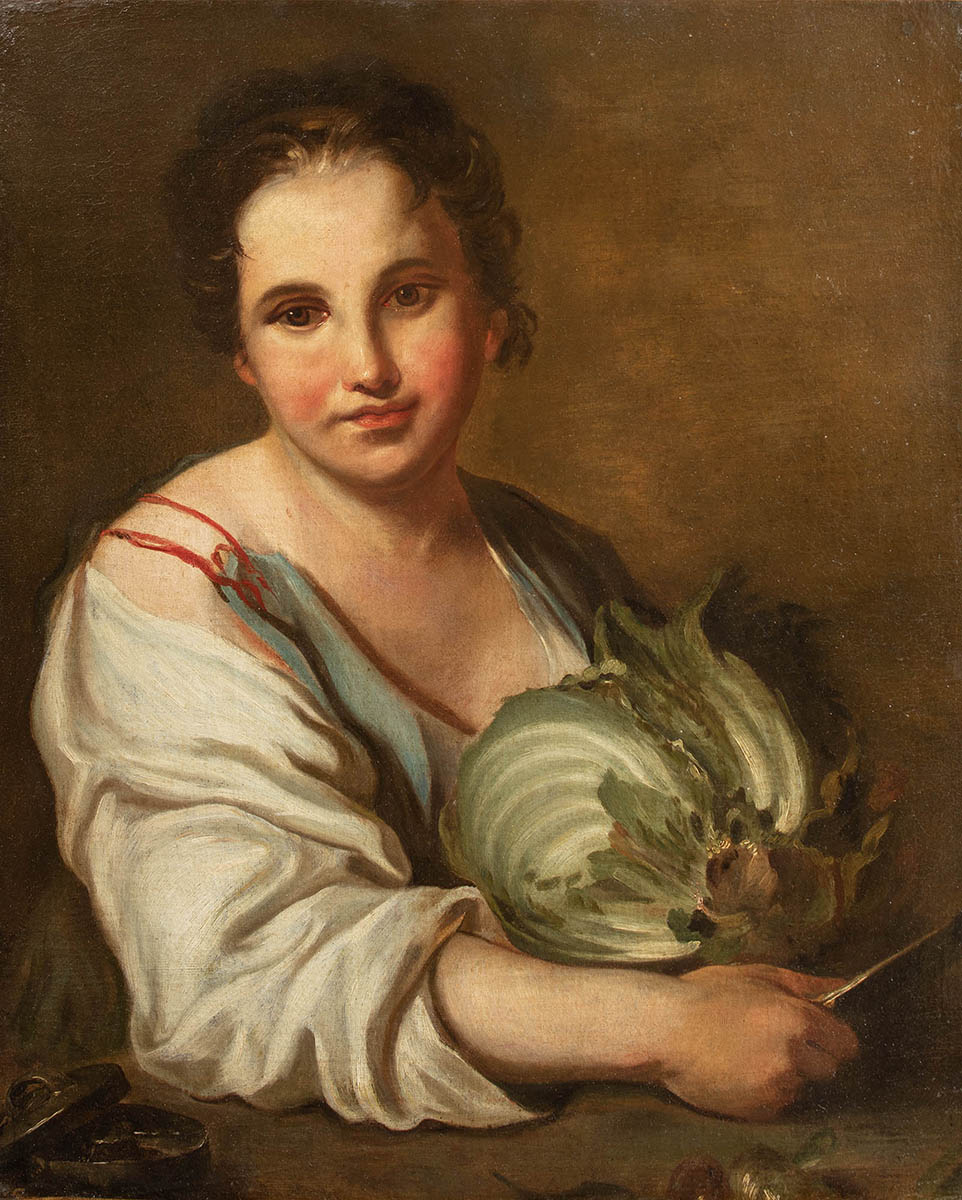 Retrato de mujer joven con col